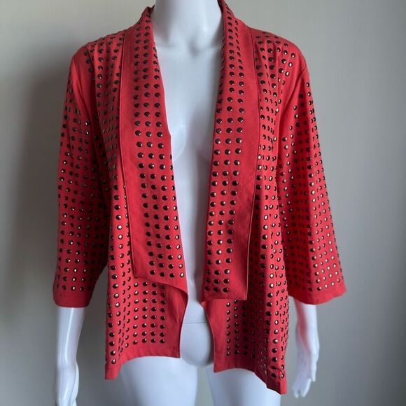 Y2K Studded Slinky Open Front Cardigan Orange - Picture 3 of 9